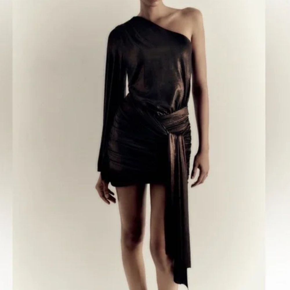 Zara Metallic Asymmetric Mini Dress - Picture 2 of 2